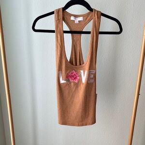 Spiritual Gangster Gold Tan Cut Out Tank Top